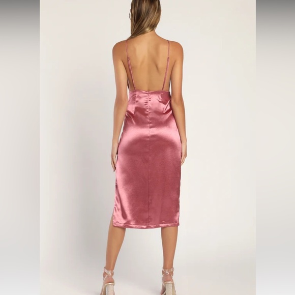 NWT Lulu’s Adoring Attitude Rusty Rose Satin Column Midi Dress - Picture 3 of 8